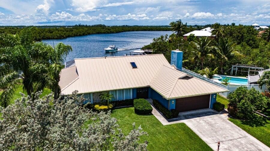 Standing seam metal roof aerial view